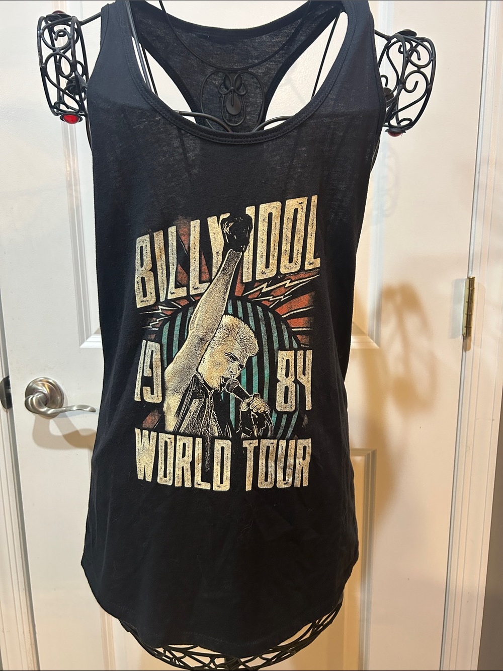 Billy Idol Black Graphic Racerback Tank Top for Women - World Tour 1984